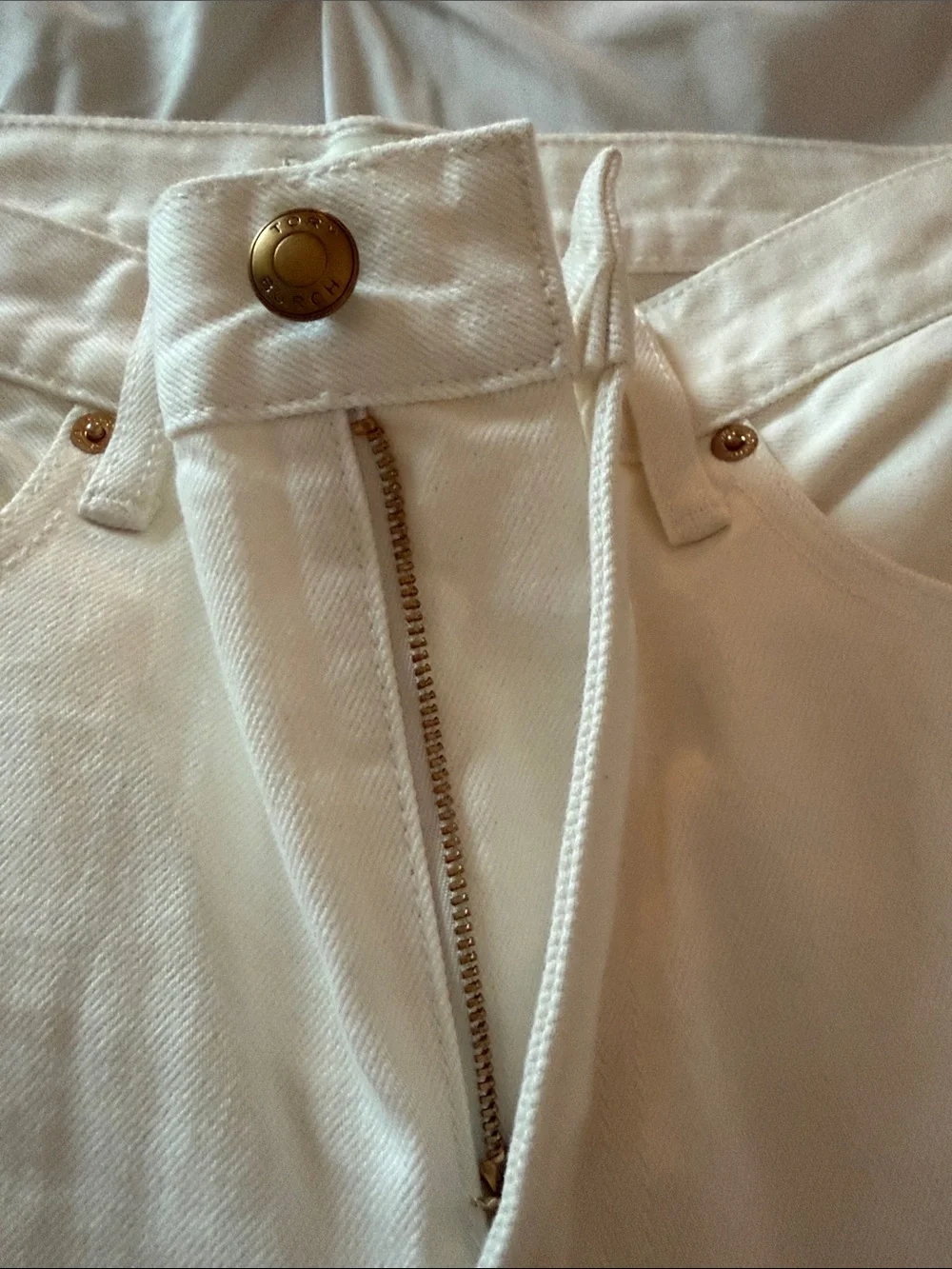 Tory Burch Cream High-Rise Straight Jeans